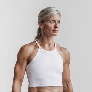 Women’s Nobull Ribbed Halter Crop Tank in Frost (White)